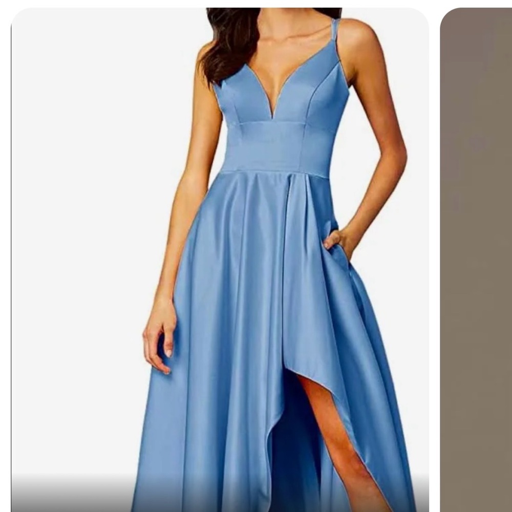 Spencer Satin High-Low Formal Dress in powder Blue